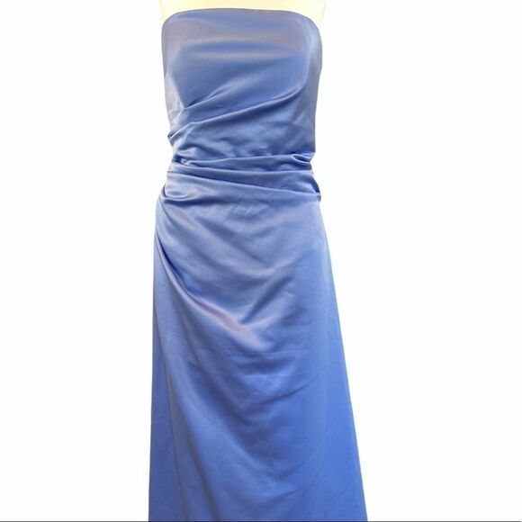 Impressions Sleeveless Light Blue Pleated Satin Formal Gown - Picture 4 of 9